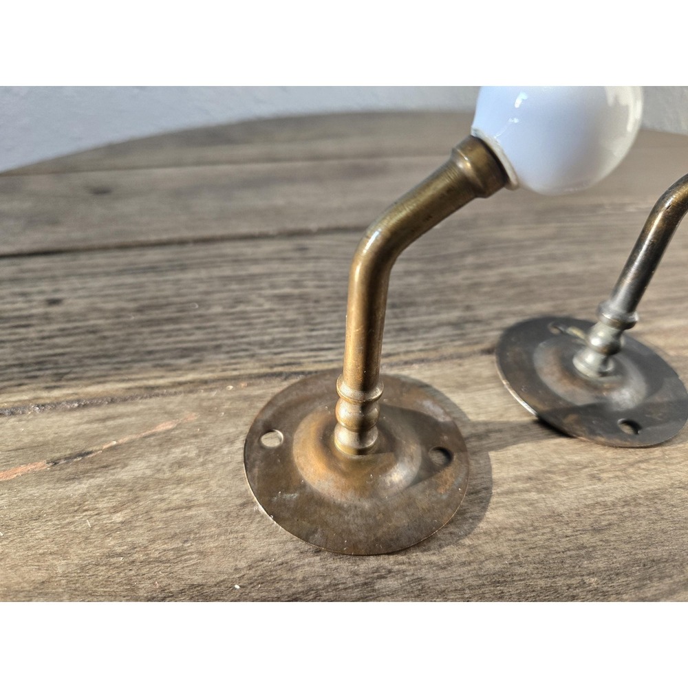 2 Vintage Brass & Porcelain Ball Wall Hanger Hook Coat Towel Rack Farmhouse - Picture 3 of 10